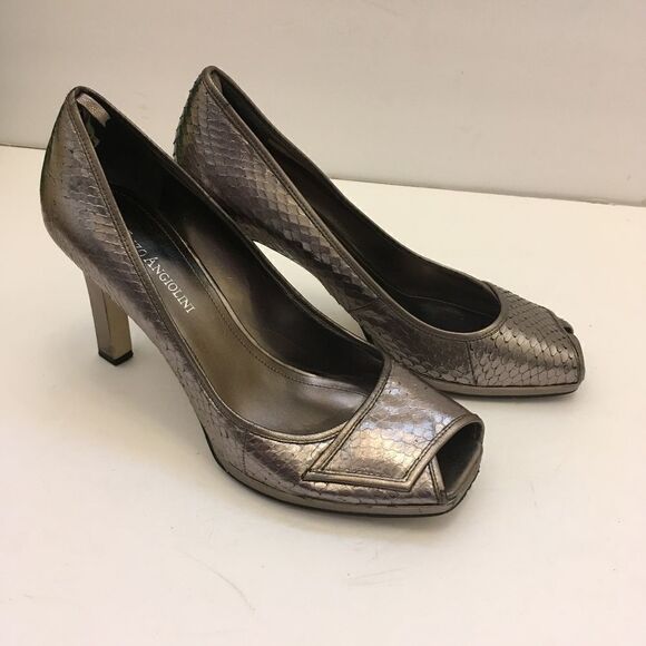 ENZO ANGIOLINI SILVER SNAKESKIN PEEP TOE HEELS‎ - Picture 1 of 8